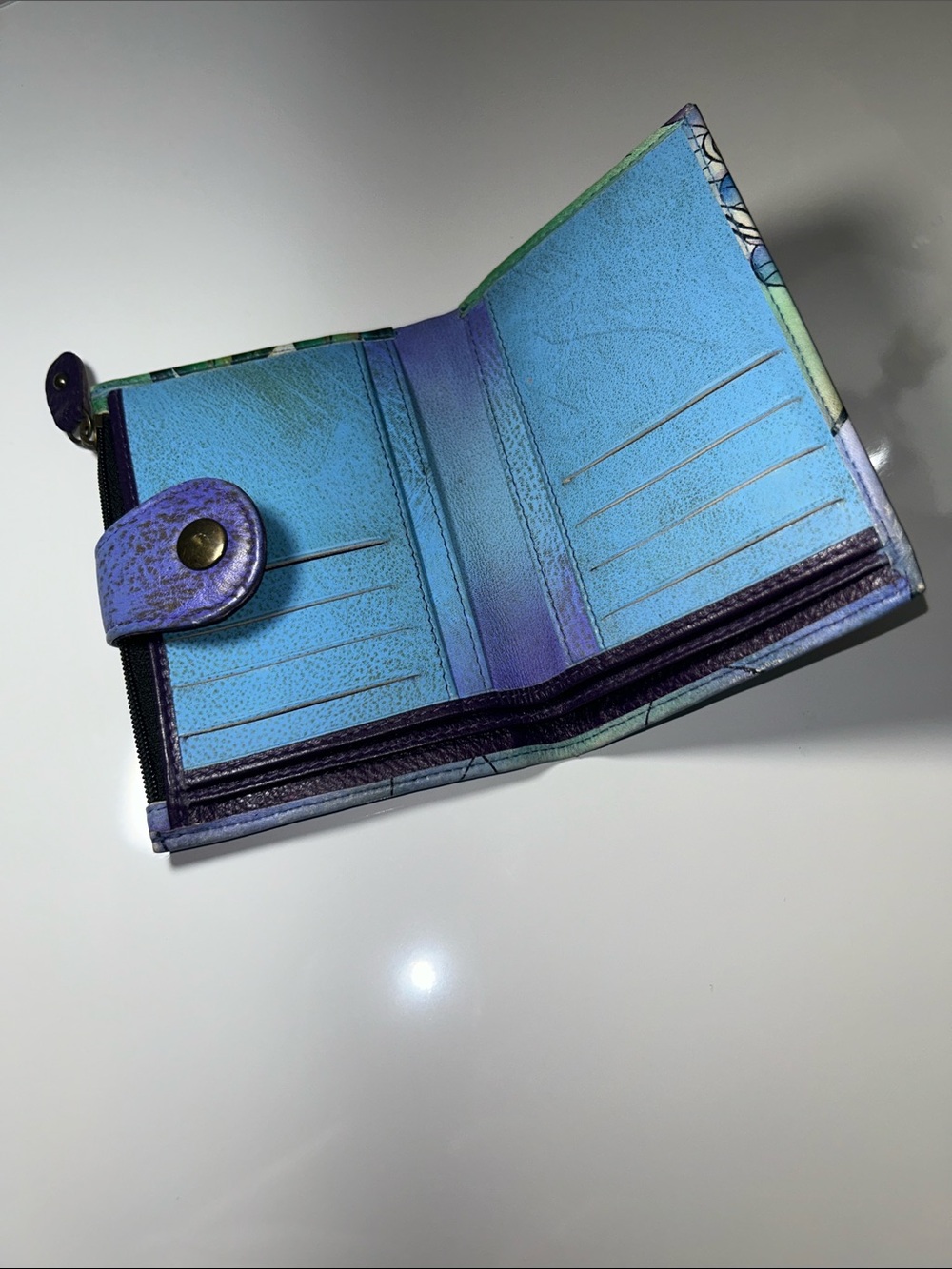NWT Genuine Leather Hand Painted Peacock Design Anuschka Brand Wallet - Picture 6 of 9